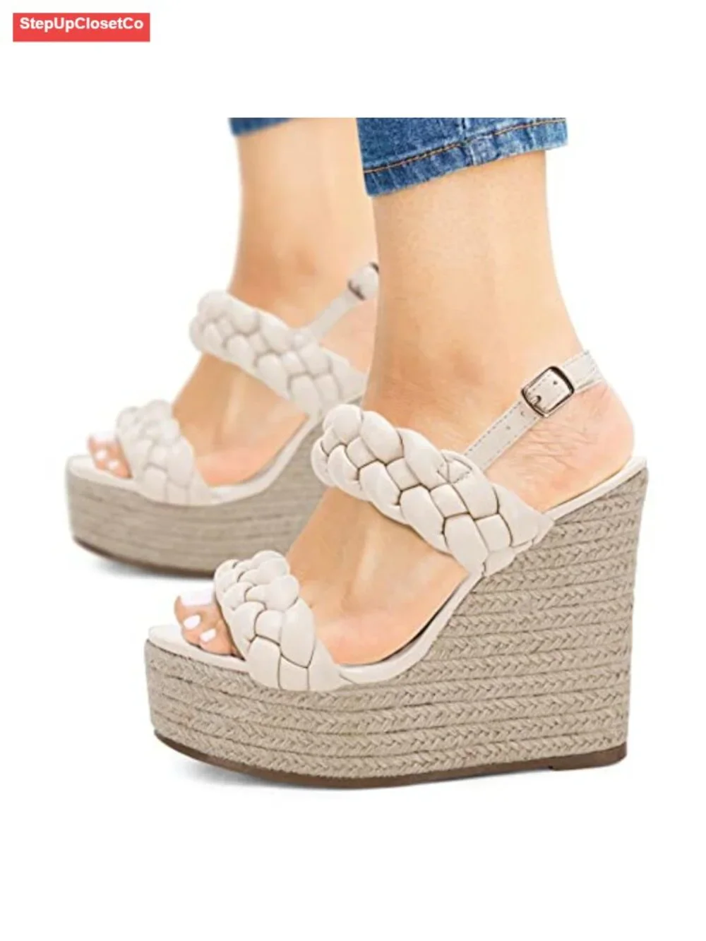 Braided Espadrille Platform Wedge Sandals Open Toe Ankle Buckle Summer